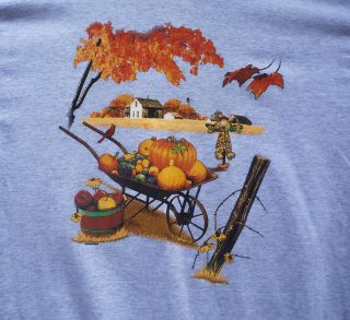 Pumpkins in a Wheelbarrow Fall Autumn Long Sleeved T Shirt S 3X FREE 