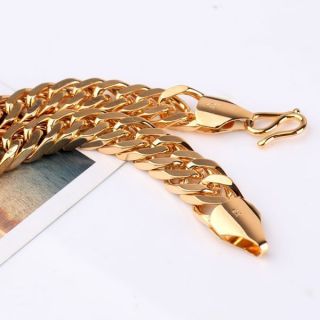   24k gold filled unisex women men bling chain bracelet bangle 8.7