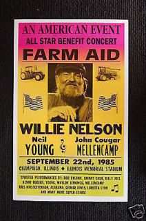 Farm Aid Poster 1985 Willie Nelson Neil Young John Coug