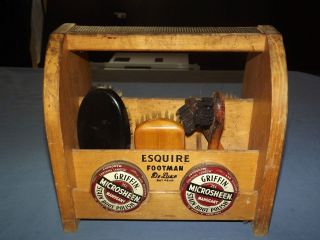 VINTAGE 1950 60S ESQUIRE FOOTMAN DELUXE BOOT SHOE SHINE KIT WOOD BOX