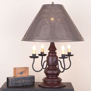 Harrison 4 arm Wooden Table Lamp w/ Punched Tin Shade  Primitive 