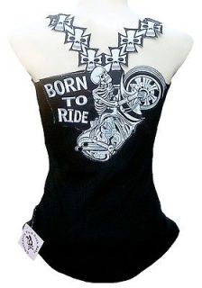   Punk Rock Baby BORN TO RIDE Biker Hot Rod Tattoo TANK TOP SHIRT M/L