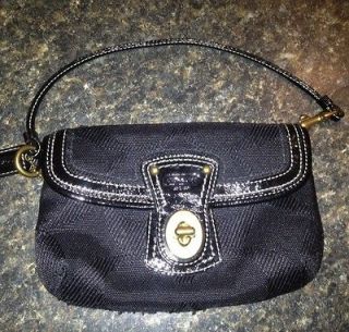Coach Black Brass Wristlet With Leather Trim Purse Bag Handbag 