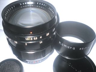   Sankyo Kohki 11.4/85 mm Komura camera lens for nikon with hood&caps