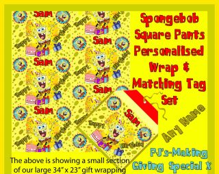 Personalised Gift Wrapping Paper & Tag Set Spongebob Square Pants 