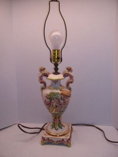 Old /Vintage Italian Pottery Lamp Angels Cherubs Hand Painted Numbered 