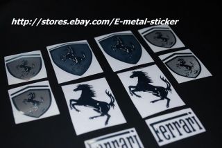 auto car racing vintage metal ferrari decal sticker silver 10 pcs set 