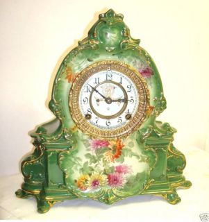Ansonia Royal Bonn La Manche porcelain mantel clock