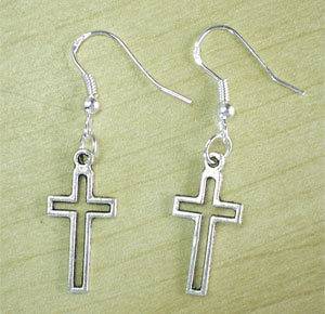 Vintage Silver Small See Thru Gothic Cross Earrings Jewelry Sterling 