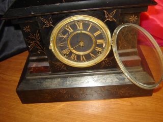 Ansonia Clock Co. NY Mantle Desk Antique Time Americana Black Face 