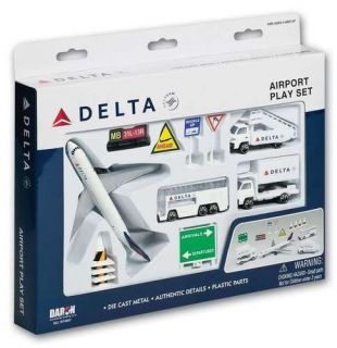 RealToy Delta Airlines 767 Airplort 13 pc Play Set Bus Stair 