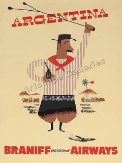 1950s Argentina Classic Airline Travel Poster   18x24