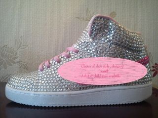 KIDS / CHILD / WOMENS CRYSTAL BLING DIAMANTE TRAINERS HIGH HI TOPS 