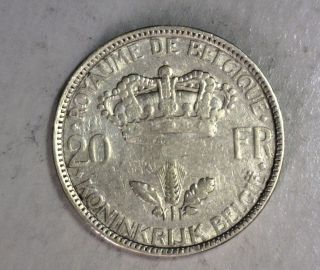 BELGIUM 20 FRANCS 1935 EXTRA FINE SILVER COIN