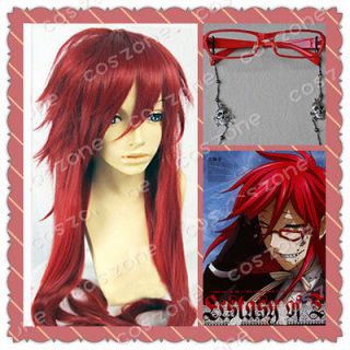 Black Butler Grell Sutcliff Cosplay Wig +Free Red Glasses Free Wig Cap
