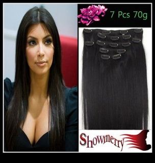 20 Fashion Real clip in Remy human hair extensions 70g #1B Black~Free 