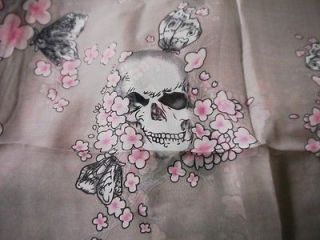 100% Authentic NWOT Alexander skulls butterfly plum blossom silk scarf 