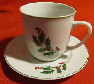 ALCO Industries ~ Holiday Christmas Holly~ Cup & Saucer ~ Made in 