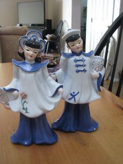 Florence Ceramics Pair of Figurines Asian Couple Blue