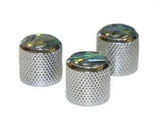 Set of 3 Abalone Top Chrome Knurled Knobs for Fender Stratocaster 