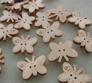 100pcs New Butterfly Wood Buttons 22mm Baby Clothing Sewing Craft F158