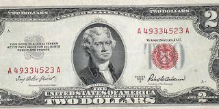 1953 A $2 Dollar Bill Red Seal Note VF VERY FINE**MORE CURRENCY FOR 
