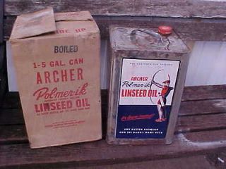 Vintage ARCHER POL MER IK LINSEED OIL CAN * BOW & ARROW * 5 Gallon 
