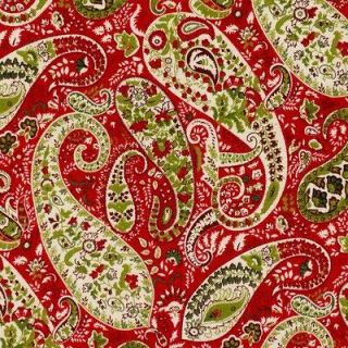 Paisley Olive Green Apple Red Cream Cotton Quilting Fabric Yardage