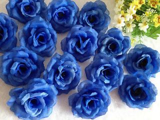 100X Silk Flowers Blue Roses Heads For Wedding Flowers Hairclips 