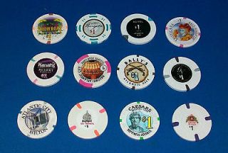 All 12 Atlantic City NJ Casino $1 Poker Chips, AC Ballys, Harrahs MORE