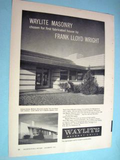 WRIGHT Marshal Erdman Prefab Homes Madison 50s Ad