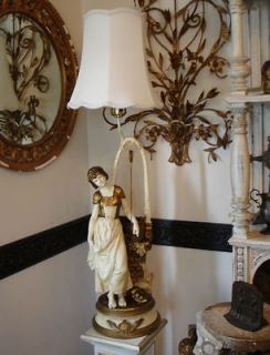 Antique Rare Signed French Figural Woman Lamp Gorgeous France Moreau 