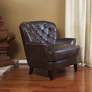 Royal Design Brown Leather Upholstered Arm Chair With Tufted Back