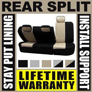 Tan & Black Deluxe Syn Leather Rear Car Seat Covers Set Split Fold Suv 