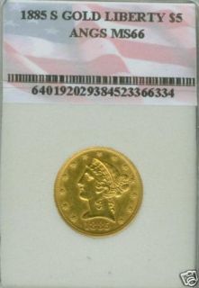 1885 S Half Eagle $5.00 Liberty Head gold coin in slab