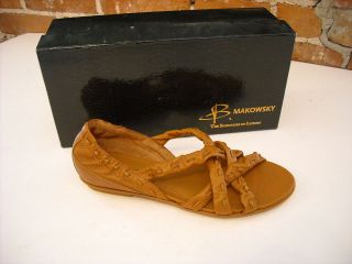 Makowsky Lucky Brown Leather Huarache Flat Sandals
