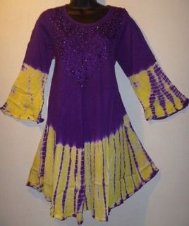 NWT Purple Yellow Sequins Bell Sleeve Long Top / Mini Dress 1 SIZE L 