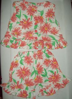   The Go Hawaiian Print Orange Daisy Flower Shirt & Short Set Sz 3T CUTE