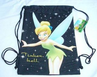 Black Tinkerbell Drawstring Backpack Disney Licensed Kids Sling Tote 