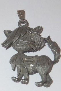 ADORABLE KITTY CAT WITH LONG BANGS SIGNED PEWTER PENDANT FOR NECKLACE