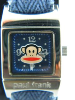 PAUL FRANK PETITE SQUARE BLUE FACE WATCH/BLUE BAND /NEW BATTERY