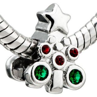 PUGSTER BEAD RED GREEN CRYSTAL CHRISTMAS TREE CHARM FOR BRACELET T03