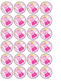 24 x Peppa Pig Princess Rice Wafer Paper Cup Cake Bun Top Toppers 