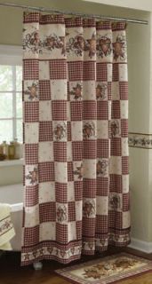  Folk Art Country Hearts & Stars Berries Fabric Bathroom Shower Curtain