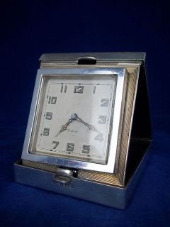 Art Deco Swiss Made Travel Clock in Silver Case, Hallmarked Birmingham 
