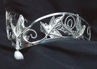 medieval tiara bridal crown silver circlet leaf pearl costume 