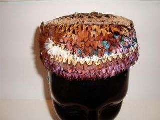 VINTAGE LADIES WOMENS ALL FEATHER HAT 1940S 1950S MOLDED RARE