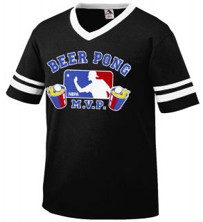 Beer Pong M.V.P. Mens V neck Ringer T shirt Most Valuable Player 