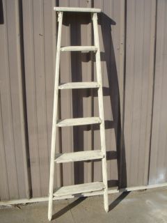 Vintage Wooden 8 Step Ladder Shelf   These Ladders Lean to Make Great 