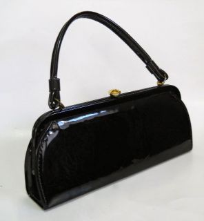 Vintage Long Black Mod Patent Leather Vinyl Purse Handbag